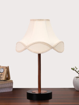 Ambika Home Luxury Premium Devansh Off-white cotton Vintage  lamp with Black wood base & Copper finish Metal  (12x19.25) Lamp with off-white Shade for Living Room, Bedroom & Hallway