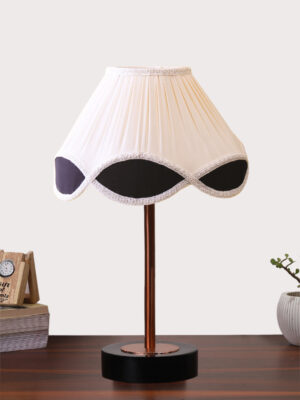 Ambika Home Luxury Premium Devansh Multi-Color cotton Vintage  lamp with Black wood base & Copper finish Metal  (12x19.25) Lamp with off-white Shade for Living Room, Bedroom & Hallway