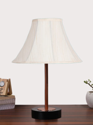 Ambika Home Luxury Premium Devansh Off-white cotton Vintage  lamp with Black wood base & Copper finish Metal  (12x17.75) Lamp with off-white Shade for Living Room, Bedroom & Hallway
