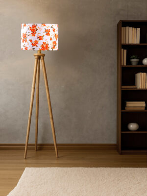Multi Cotton Drum Shade Wooden Tripod Floor Lamp for Living Room, Bedroom & Hotel Decor | Modern Standing Lamp with Natural Wood Base, E27 Holder, Ambient Lighting & Premium Home Decor
