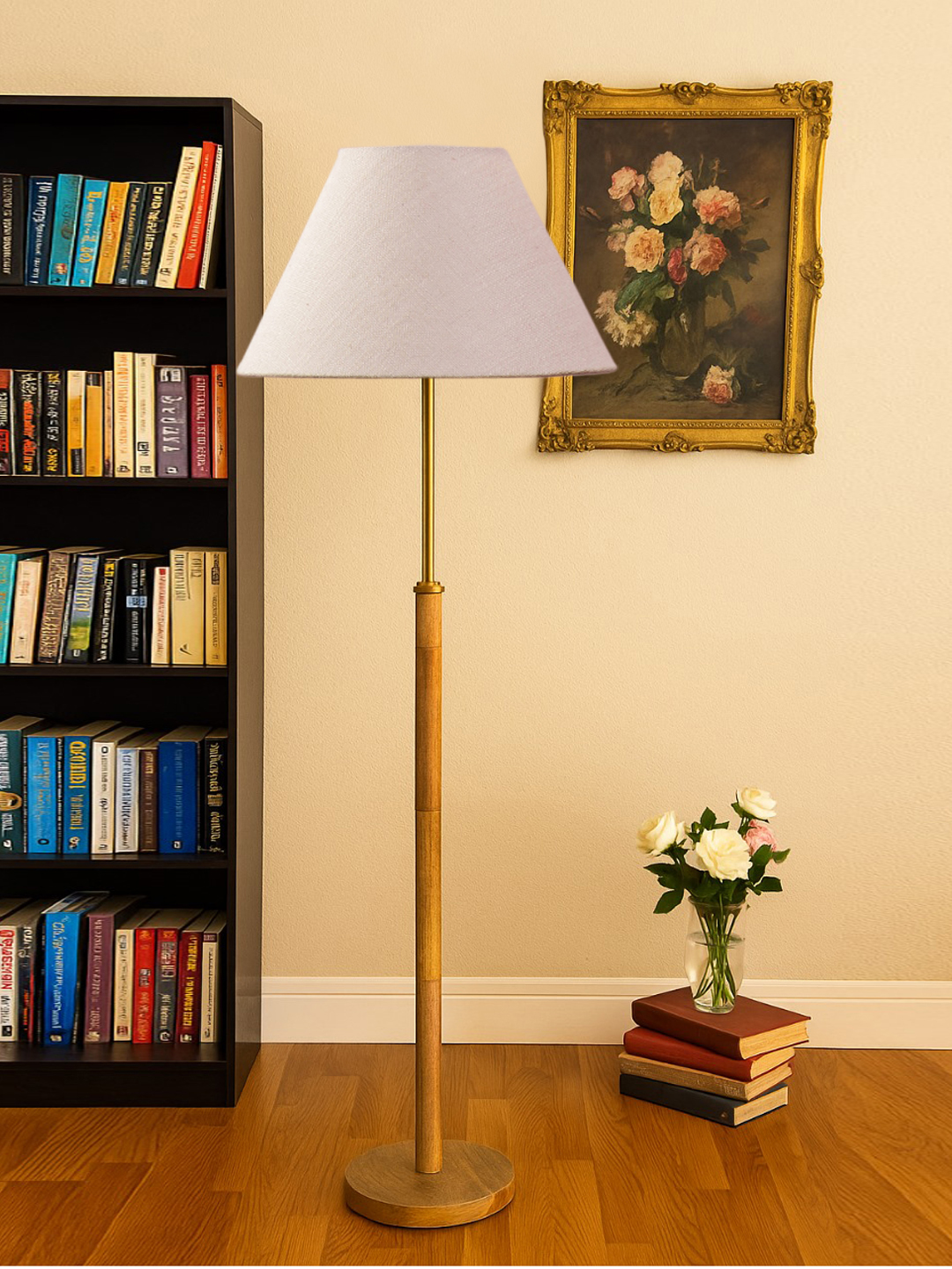 Ambika Home White Shade Premium Floor Lamp for Living Room, Bedroom & Hallway | Decorative Standing Light | E27 Holder Included Bulb