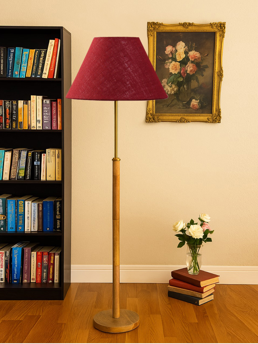 Ambika Home Maroon Shade Premium Floor Lamp for Living Room, Bedroom & Hallway | Decorative Standing Light | E27 Holder Included Bulb