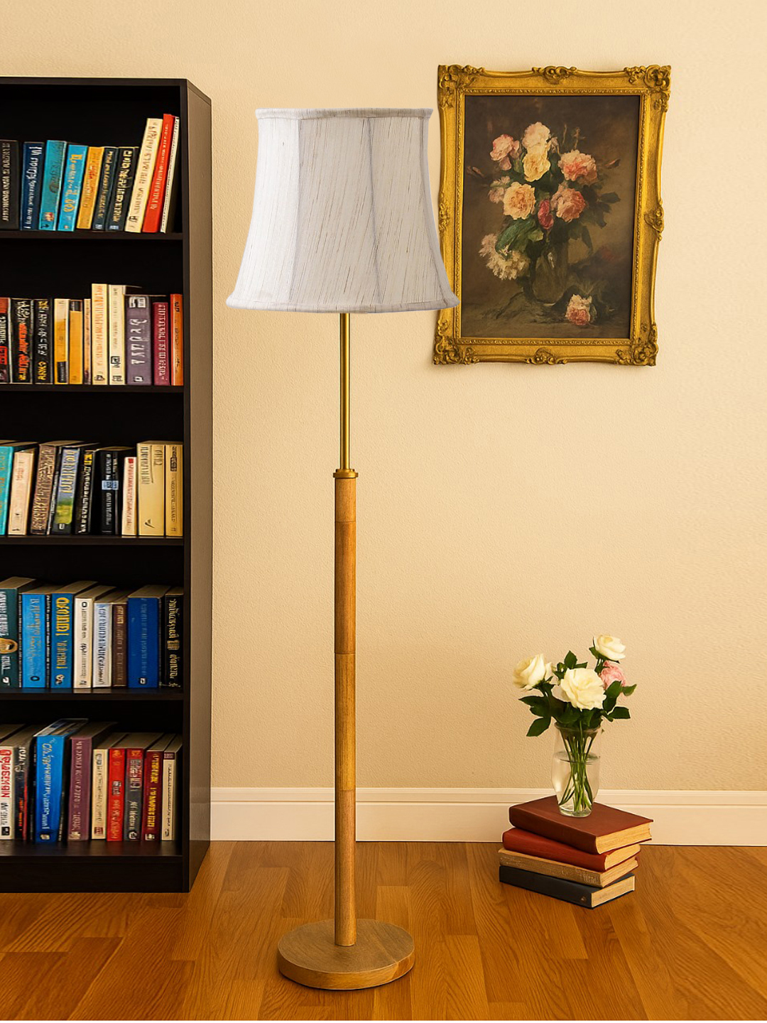 Ambika Home Off-white Shade Premium Floor Lamp for Living Room, Bedroom & Hallway | Decorative Standing Light | E27 Holder Included Bulb