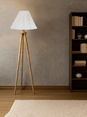 Ambika Home Designer Off-white  Wooden Natural Tripod Floor Light for Living Space & Hotels | E27 Holder Included Bulb