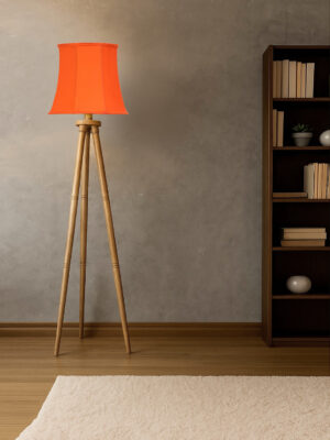 Ambika Home Orange  Shade Wooden Natural Tripod Floor Lamp for Living Room, Bedroom & Hotel Decor | E27 Holder Included Bulb