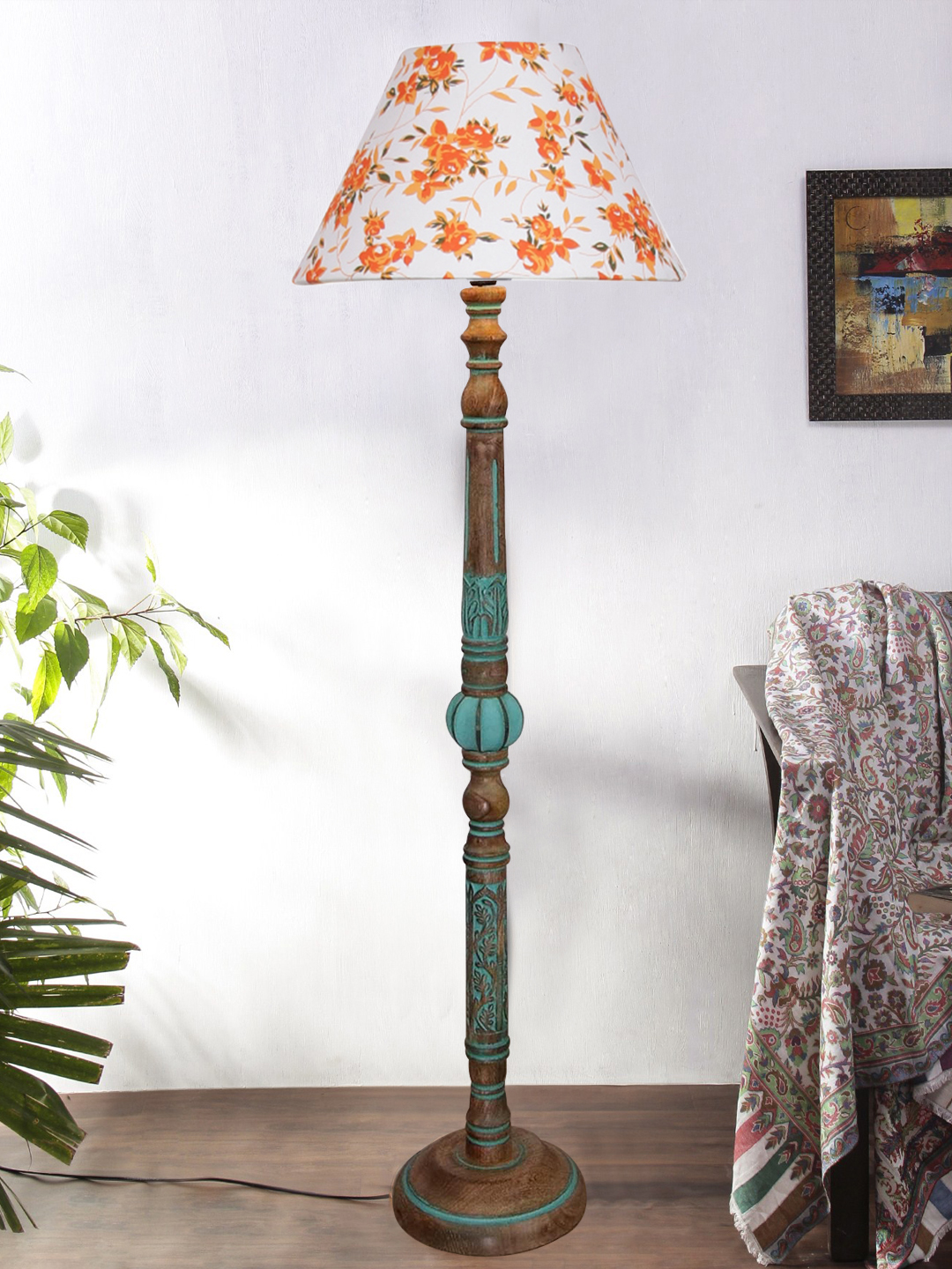 Ambika Home MULTI Shade Wooden Floor Lamp for Living Room, Bedroom & Hallway | Modern Wood Standing Lamp | B22 Holder | Hotel & Guest Room Decor
