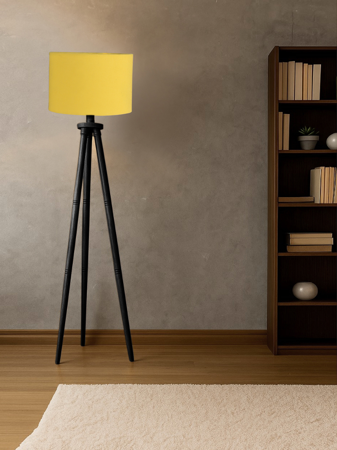 Ambika Home Designer Yellow Wooden Tripod Floor Light for Living Space & Hotels | E27 Holder Included Bulb