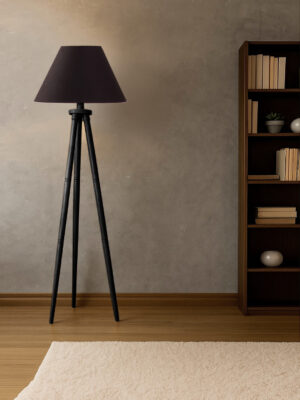 Ambika Home Off-white  Shade Wooden Tripod Floor Lamp for Living Room, Bedroom & Hotel Decor | E27 Holder Included Bulb