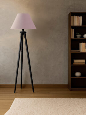 Ambika Home Premium White  Fabric Shade Floor Lamp for Hallway & Guest Room | Wooden Tripod Stand | E27 Holder Included Bulb