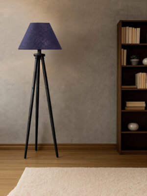 Ambika Home Premium Blue  Fabric Shade Floor Lamp for Hallway & Guest Room | Wooden Tripod Stand | E27 Holder Included Bulb