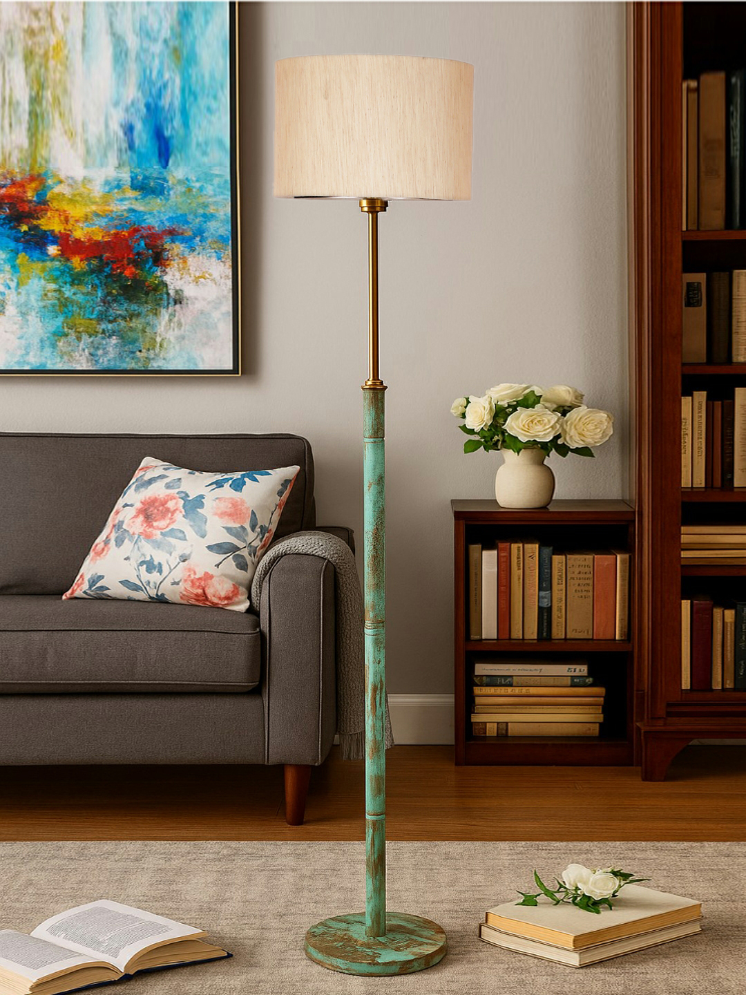 Ambika Home Off-white Shade Premium Floor Lamp for Living Room, Bedroom & Hallway | Decorative Standing Light | E27 Holder Included Bulb