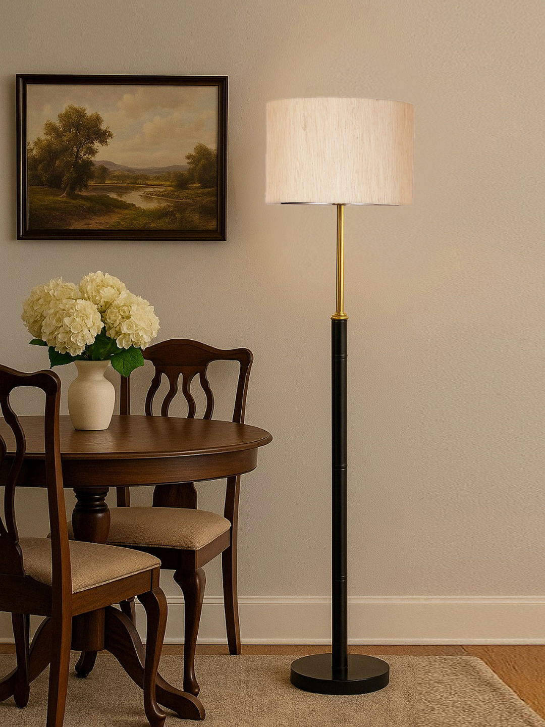 Ambika Home Off-white Shade Premium Floor Lamp for Living Room, Bedroom & Hallway | Decorative Standing Light | E27 Holder Included Bulb