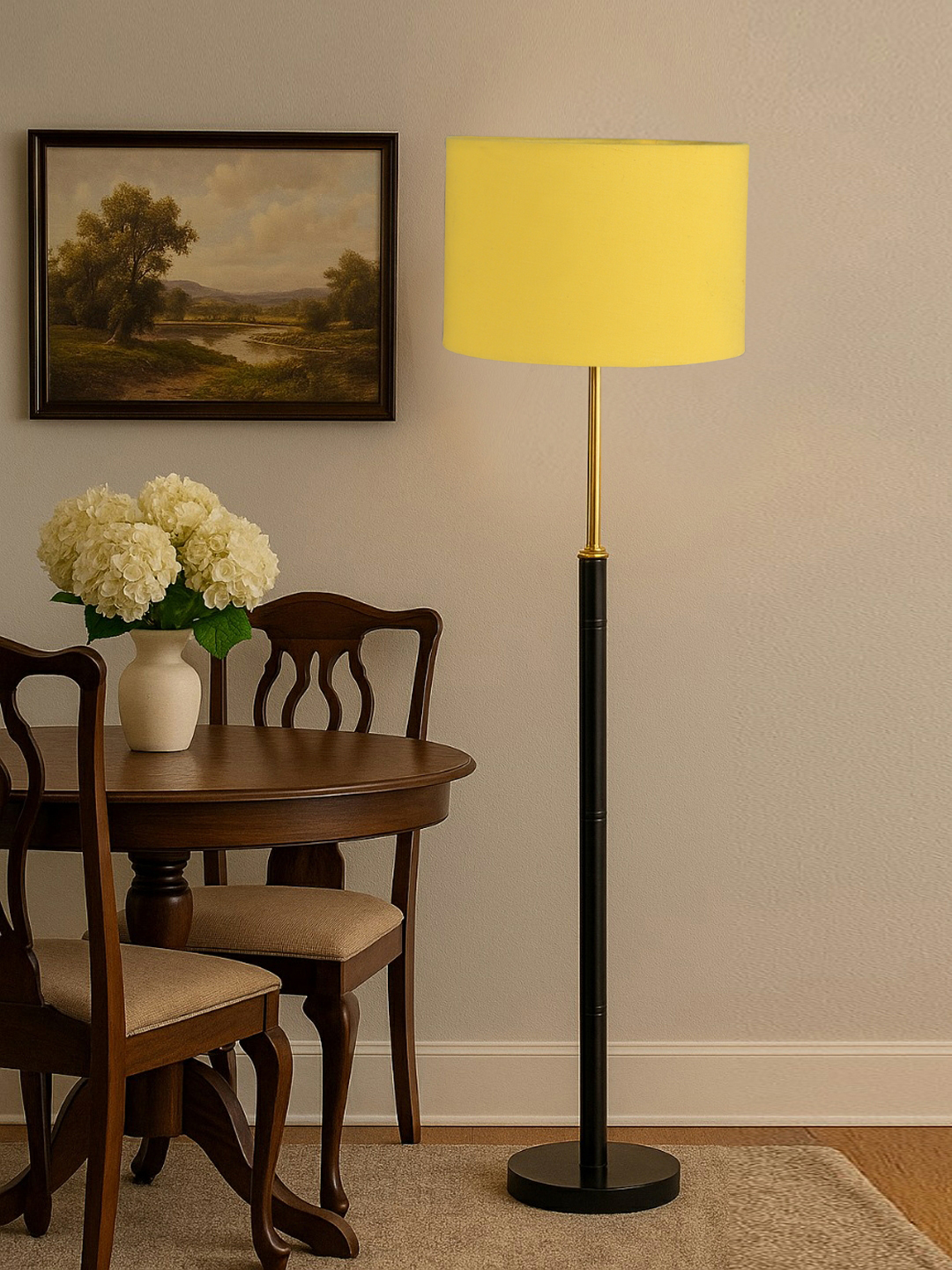 Ambika Home Yellow Shade Premium Floor Lamp for Living Room, Bedroom & Hallway | Decorative Standing Light | E27 Holder Included Bulb