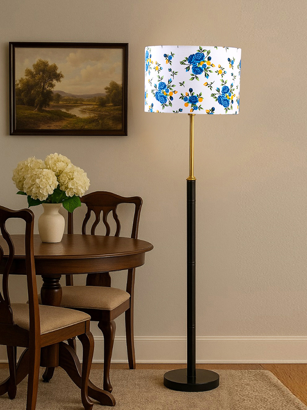 Ambika Home Blue Shade Premium Floor Lamp for Living Room, Bedroom & Hallway | Decorative Standing Light | E27 Holder Included Bulb