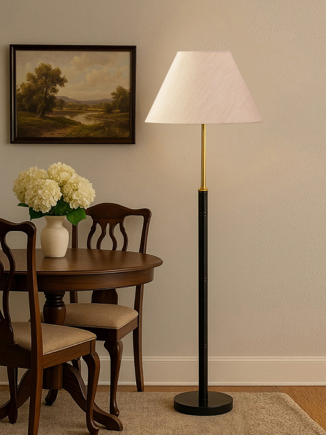 Ambika Home Off-white Shade Premium Floor Lamp for Living Room, Bedroom & Hallway | Decorative Standing Light | E27 Holder Included Bulb