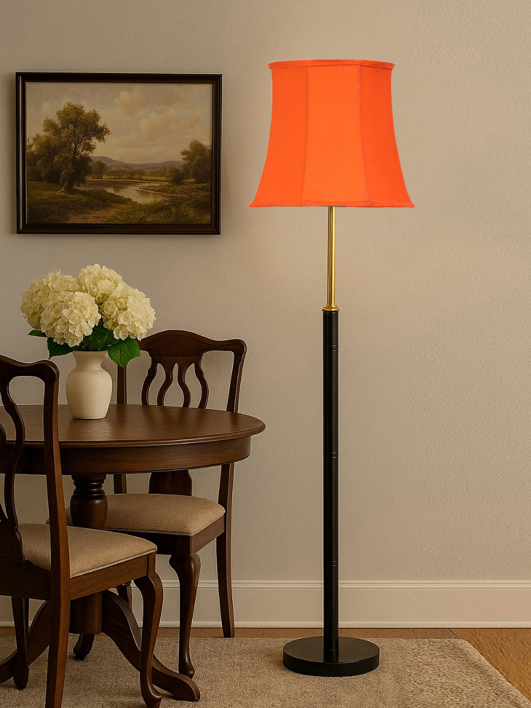 Ambika Home Orange Shade Premium Floor Lamp for Living Room, Bedroom & Hallway | Decorative Standing Light | E27 Holder Included Bulb