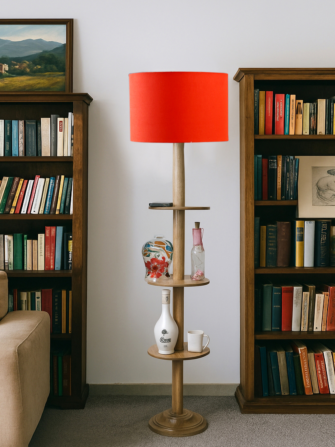 Ambika Home Orange Shade Premium Floor Lamp for Living Room, Bedroom & Hallway | Decorative Standing Light | E27 Holder Included Bulb