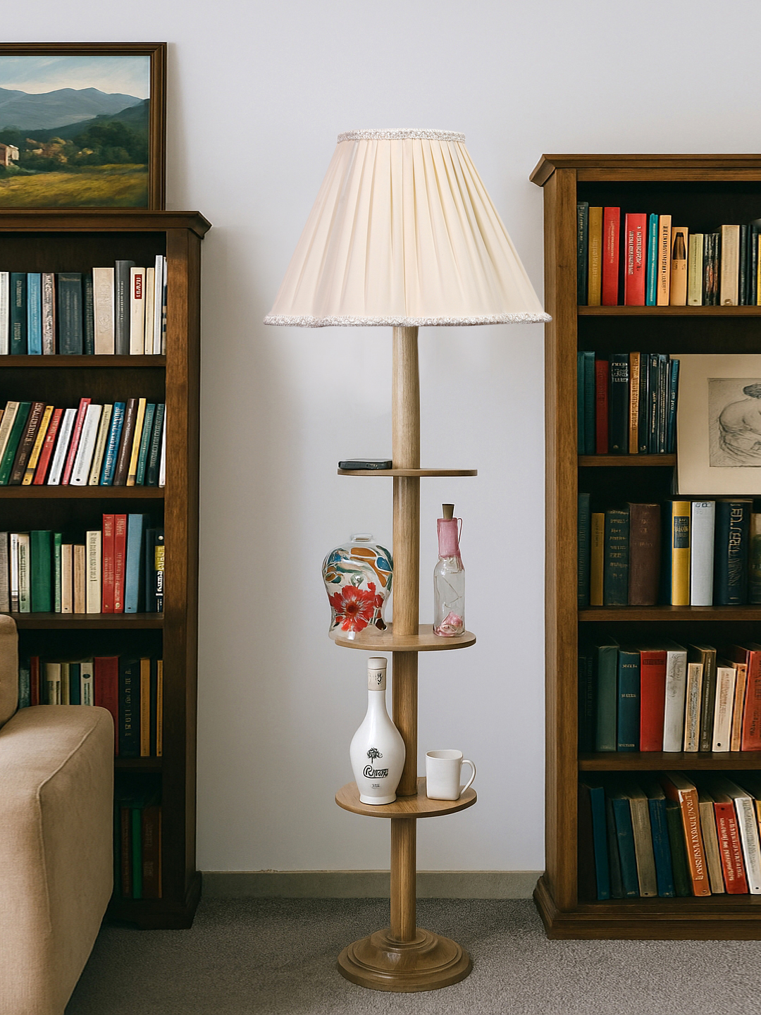 Ambika Home Off-white Shade Premium Floor Lamp for Living Room, Bedroom & Hallway | Decorative Standing Light | E27 Holder Included Bulb