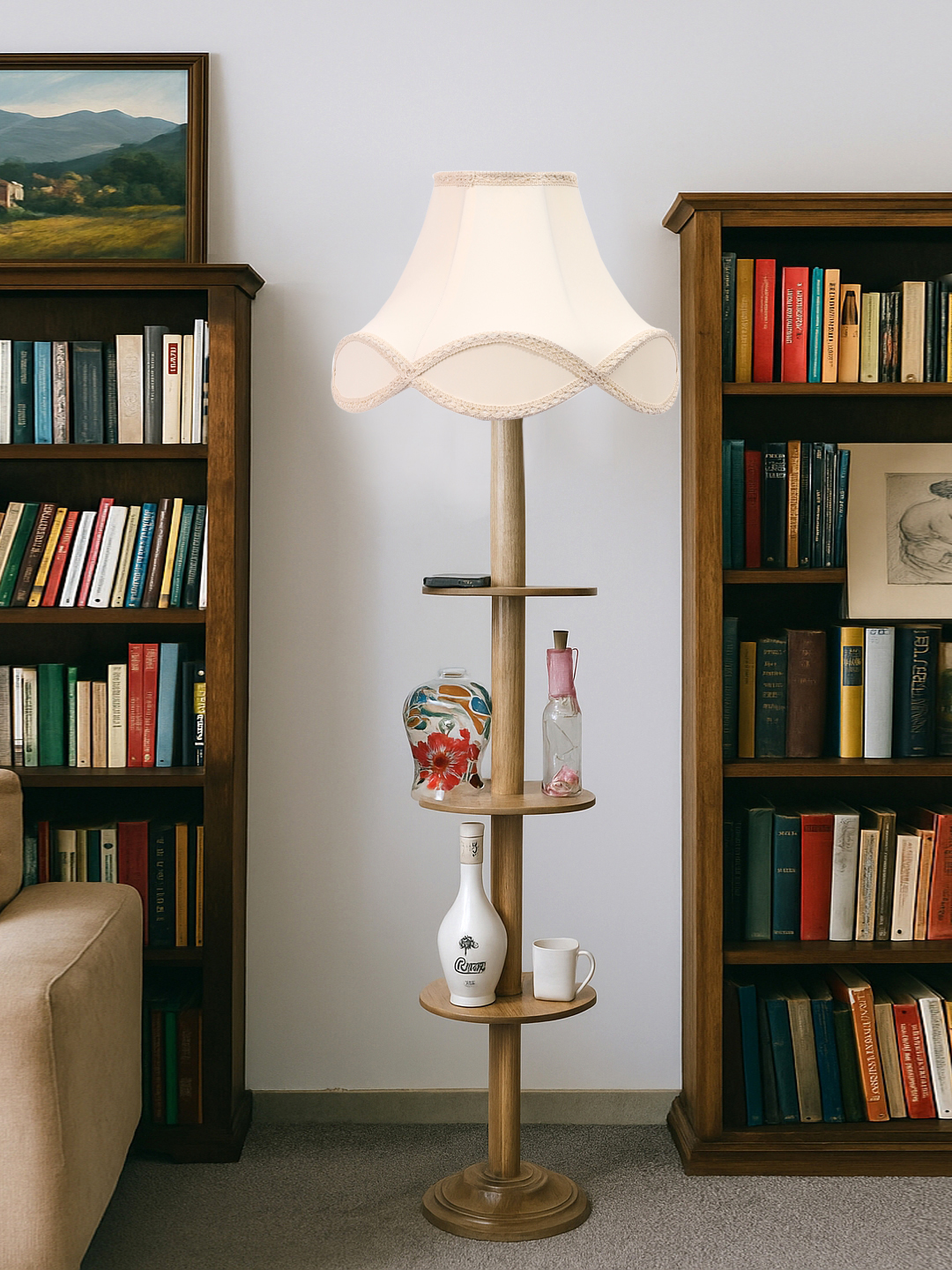 Ambika Home Off-white Shade Premium Floor Lamp for Living Room, Bedroom & Hallway | Decorative Standing Light | E27 Holder Included Bulb