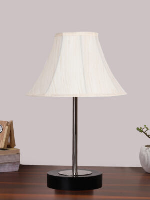 Ambika Home Luxury Premium Devansh Off-white cotton Vintage lamp with Black wood base & Steel Pipe (12x17.75) Lamp with off-white Shade for Living Room, Bedroom & Hallway