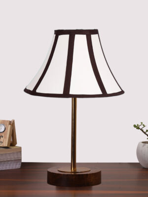 Ambika Home Luxury Premium Devansh Off-white cotton Vintage  lamp with Brown wood Base  & Golden finish Metal (12x17.75) Lamp with Multi Shade for Living Room, Bedroom & Hallway