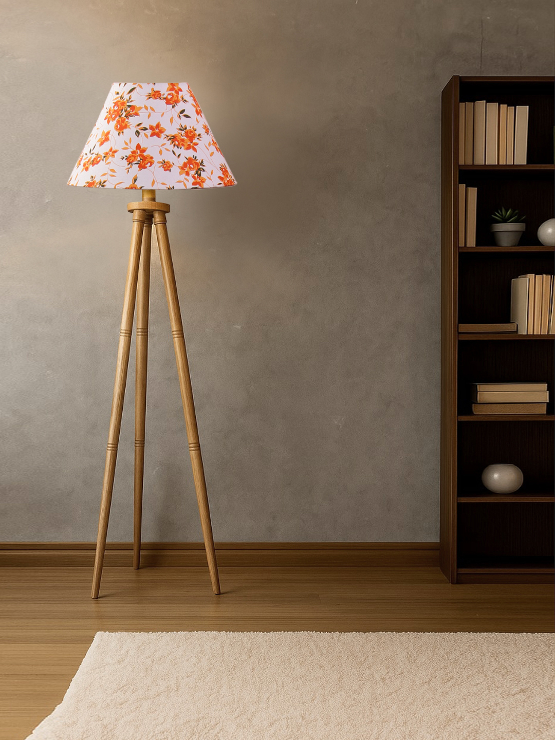 Multi Cotton Conical Shade Wooden Tripod Floor Lamp for Living Room, Bedroom & Hotel Decor | Modern Standing Lamp with Natural Wood Base, E27 Holder, Ambient Lighting & Premium Home Decor - Image 2