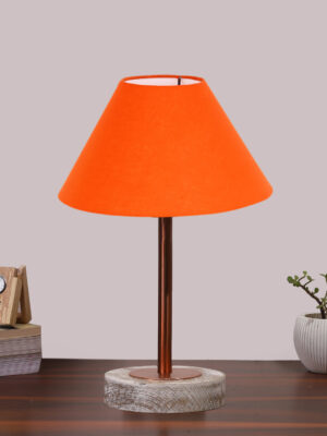 Ambika Home Luxury Premium Devansh Orange cotton table lamp with  White Brushed Wood Base  & Copper finish Metal -(10X16.25 inches)-30 Lamp with Orange Shade for Living Room, Bedroom & Hallway