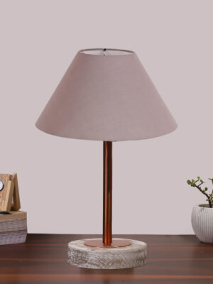 Ambika Home Luxury Premium Devansh Grey cotton table lamp with  White Brushed Wood Base  & Copper finish Metal (10X16.25 inches)-32 Lamp with Grey Shade for Living Room, Bedroom & Hallway