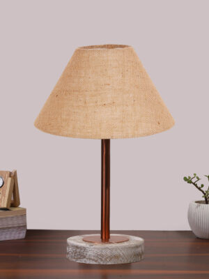 Ambika Home Luxury Premium Devansh Beige Jute table lamp with  Black White Brushed Wood Base  & Copper finish Metal  & Copper finish Metal (10X16.25 inches)-34 Lamp with Beige Shade for Living Room, Bedroom & Hallway