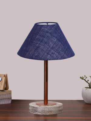 Ambika Home Luxury Premium Devansh Blue Jute table lamp with White Brushed Wood Base  & Copper finish Metal (10X16.25 inches)-37 Lamp with Blue Shade for Living Room, Bedroom & Hallway