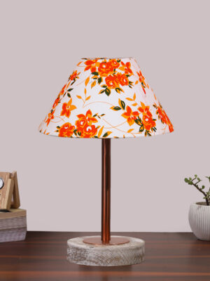 Ambika Home Luxury Premium Devansh Multicolor cotton table lamp with  White Brushed Wood Base  & Copper finish Metal (10X16.25 inches)-39 Lamp with Multi Shade for Living Room, Bedroom & Hallway