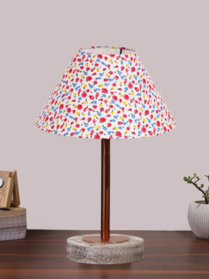 Ambika Home Luxury Premium Devansh Multicolor cotton table lamp with  White Brushed Wood Base  & Copper finish Metal (10X16.25 inches)-40 Lamp with Multi Shade for Living Room, Bedroom & Hallway