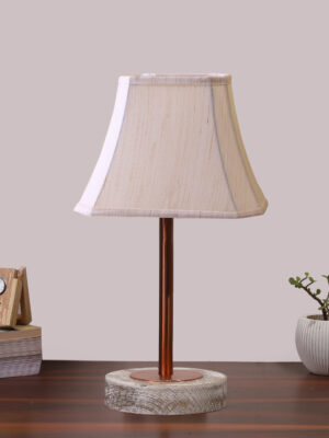 Ambika Home Luxury Premium Devansh Off-white cotton Vintage  lamp with White Brushed Wood Base  & Copper finish Metal  (12x8x19.25) Lamp with Off-white Shade for Living Room, Bedroom & Hallway