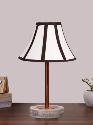 Ambika Home Luxury Premium Devansh Off-white cotton Vintage  lamp with White Brushed Wood Base  & Copper finish Metal (12x17.75) Lamp with Multi Shade for Living Room, Bedroom & Hallway