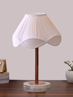 Ambika Home Luxury Premium Devansh Off-white cotton Vintage  lamp with White Brushed Wood Base  & Copper finish Metal  (12x19.25) Lamp with off-white Shade for Living Room, Bedroom & Hallway