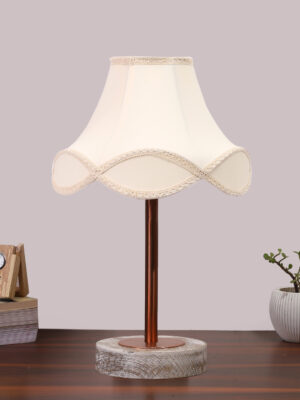 Ambika Home Luxury Premium Devansh Off-white cotton Vintage  lamp with White Brushed Wood Base  & Copper finish Metal  (12x19.25) Lamp with off-white Shade for Living Room, Bedroom & Hallway