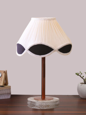 Ambika Home Luxury Premium Devansh Multi-Color cotton Vintage  lamp with White Brushed Wood Base  & Copper finish Metal  (12x19.25) Lamp with off-white Shade for Living Room, Bedroom & Hallway