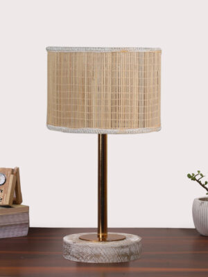 Ambika Home Luxury Premium Devansh Bamboo table lamp with White Brushed Wood Base  & Steel Pipe  -(7X17 inches)-1 Lamp with Beige Shade for Living Room, Bedroom & Hallway