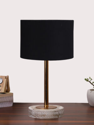 Ambika Home Luxury Premium Devansh Black cotton table lamp with  White Brushed Wood Base  & Steel Pipe (7X17 inches)-3 Lamp with Black Shade for Living Room, Bedroom & Hallway