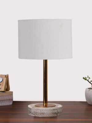 Ambika Home Luxury Premium Devansh Grey cotton table lamp with  White Brushed Wood Base  & Steel Pipe (7X17 inches)-7 Lamp with Grey Shade for Living Room, Bedroom & Hallway