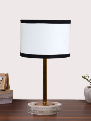 Ambika Home Luxury Premium Devansh Multicolor cotton table lamp with  White Brushed Wood Base  & Steel Pipe (7X17 inches)-8 Lamp with Multicolor Shade for Living Room, Bedroom & Hallway