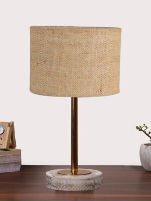 Ambika Home Luxury Premium Devansh Beige Jute table lamp with  White Brushed Wood Base  & Steel Pipe (7X17 inches)-9 Lamp with Beige Shade for Living Room, Bedroom & Hallway