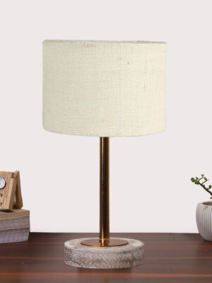 Ambika Home Luxury Premium Devansh White Jute table lamp with  White Brushed Wood Base  & Steel Pipe (7X17 inches)-10 Lamp with White Shade for Living Room, Bedroom & Hallway