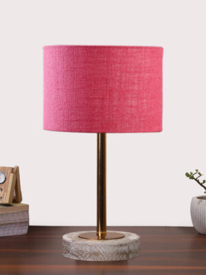 Ambika Home Luxury Premium Devansh Pink Jute table lamp with  White Brushed Wood Base  & Steel Pipe (7X17 inches)-11 Lamp with Pink Shade for Living Room, Bedroom & Hallway