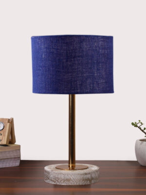 Ambika Home Luxury Premium Devansh Blue Jute table lamp with White Brushed Wood Base  & Steel Pipe (7X17 inches)-13 Lamp with Blue Shade for Living Room, Bedroom & Hallway