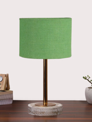 Ambika Home Luxury Premium Devansh Green Jute  table lamp with  White Brushed Wood Base  & Steel Pipe (7X17 inches)-17 Lamp with Green Shade for Living Room, Bedroom & Hallway