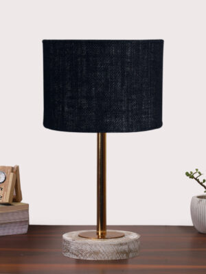 Ambika Home Luxury Premium Devansh Black  Jute   table lamp with  White Brushed Wood Base  & Steel Pipe (7X17 inches)-17 Lamp with Black Shade for Living Room, Bedroom & Hallway