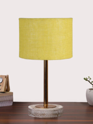 Ambika Home Luxury Premium Devansh Yellow  Jute   table lamp with  White Brushed Wood Base  & Steel Pipe (7X17 inches)-17 Lamp with Yellow Shade for Living Room, Bedroom & Hallway
