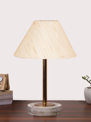 Ambika Home Luxury Premium Devansh off white cotton table lamp with  White Brushed Wood Base  & Steel Pipe (10X16.25 inches)-27 Lamp with off-white Shade for Living Room, Bedroom & Hallway