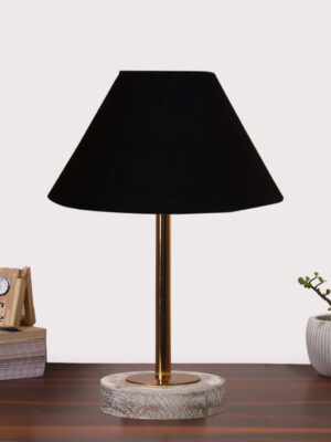 Ambika Home Luxury Premium Devansh Black cotton table lamp with  White Brushed Wood Base  & Steel Pipe (10X16.25 inches)-28 Lamp with Black Shade for Living Room, Bedroom & Hallway